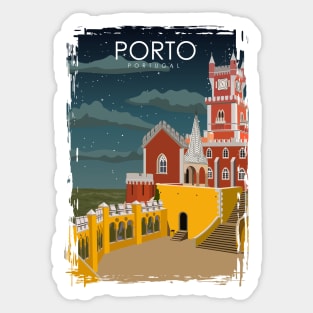 Porto Portugal Vintage Minimal Retro Travel Poster at Night Sticker